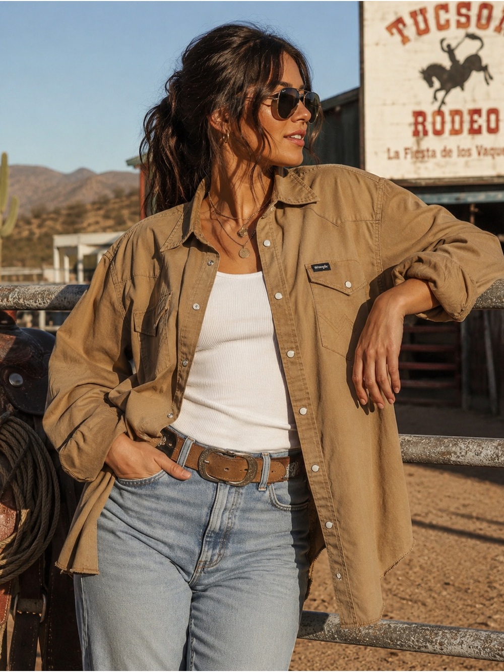 Wrangler Camel Western Snap Shirt XL Oversized Boyfriend Cotton Ranch Shacket